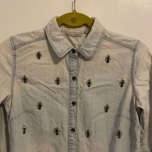 Light Blue Button Down with Gem Detail